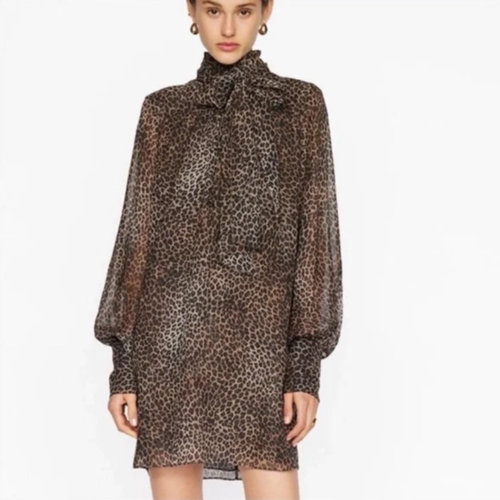 NWT - FRAME TieNeck Silk Minidress Leo Multi